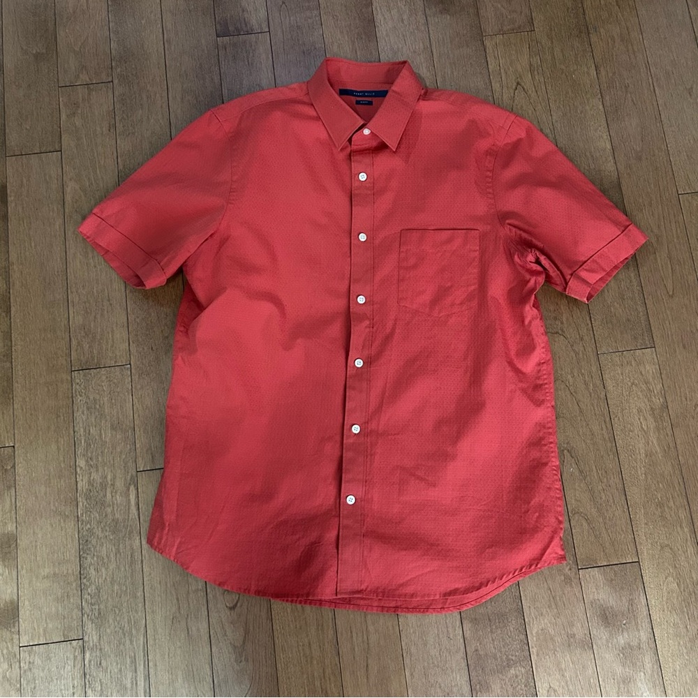 Perry Ellis Orange Collared Shirt Slim Fit Size Large 100% Cotton